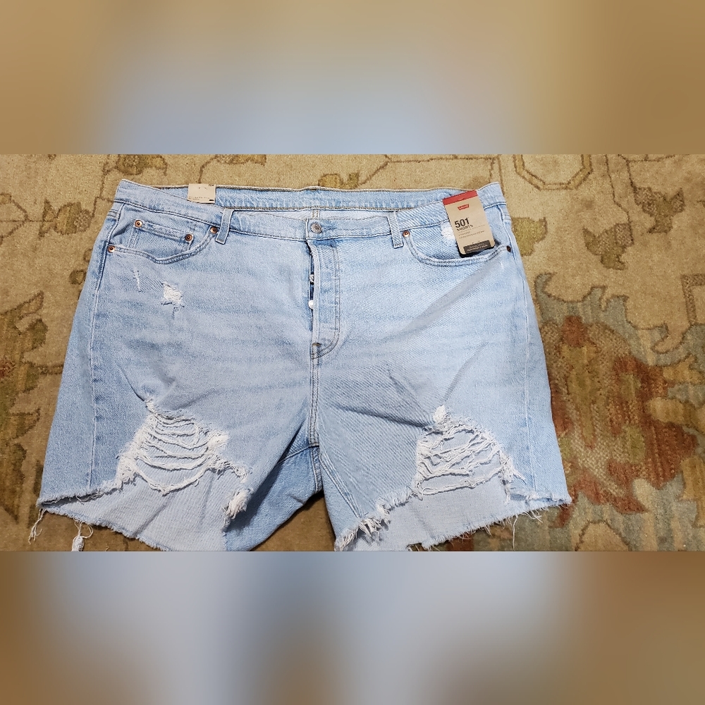 Levi's Light Blue High-Waist Distressed Denim Shorts